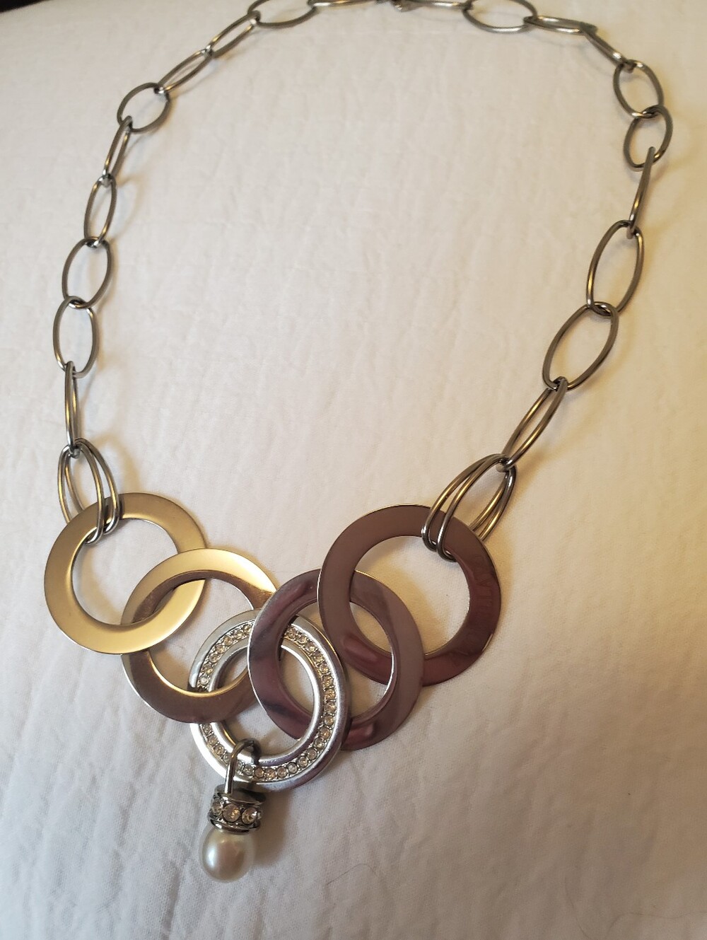 Morellato Interlocking Circle Necklace With Pearl Pendant
